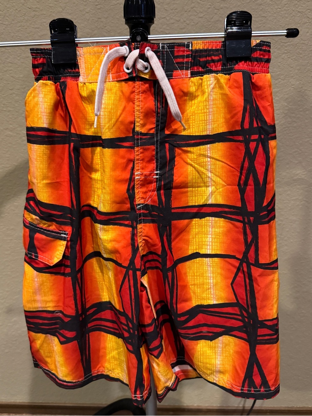 Weatherproof Orange and Black Plaid Athletic Swim Shorts